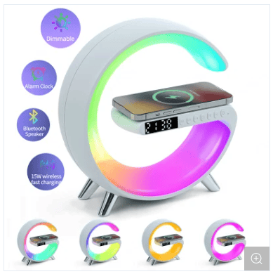 Lampă RGB cu Boxă Bluetooth, Ceas și Încărcător Wireless, Model Mic