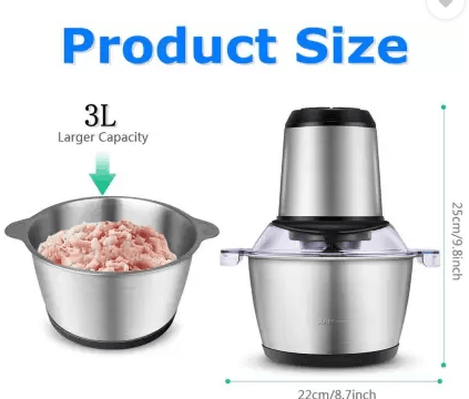 Procesor de Alimente din Inox 3 L cu 4 Lame, Tocare Rapidă