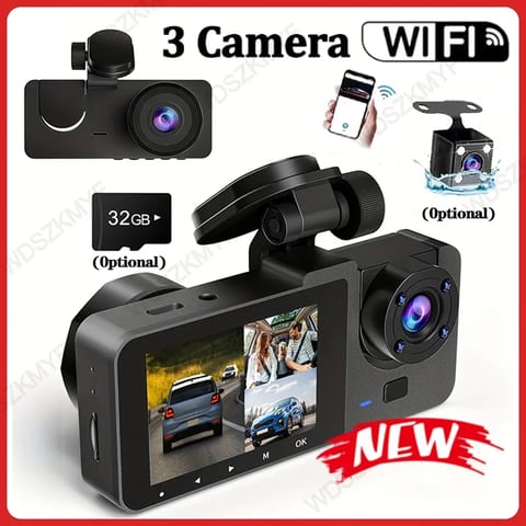 1+1 GRATIS: Cameră Auto cu 3 Obiective, Filmare Față, Interior și Spate