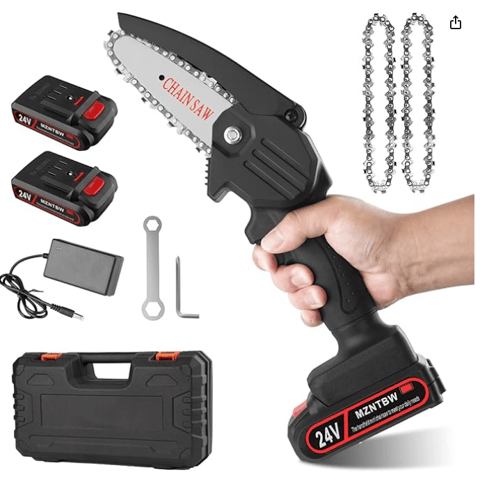 Mini Drujbă Electrică cu Acumulator 24 V și 2 Lanțuri de 4 inch