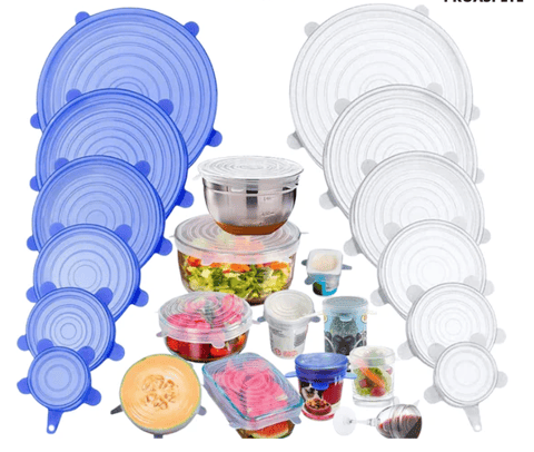 Set 12 Capace Elastice din Silicon pentru Alimente, Înlocuiesc Folia
