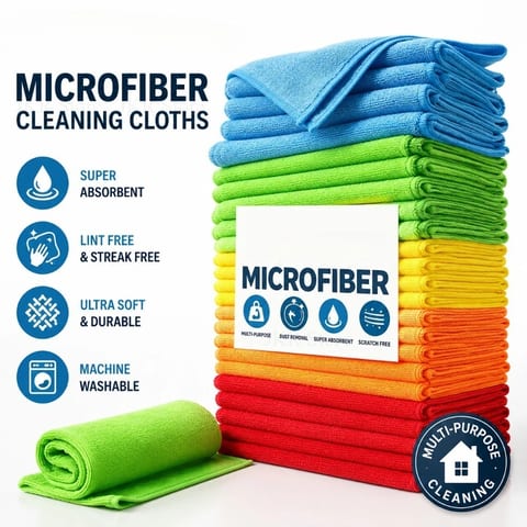 Set 5 Lavete din Microfibră 30 x 40 cm, Absorbante, Fără Urme