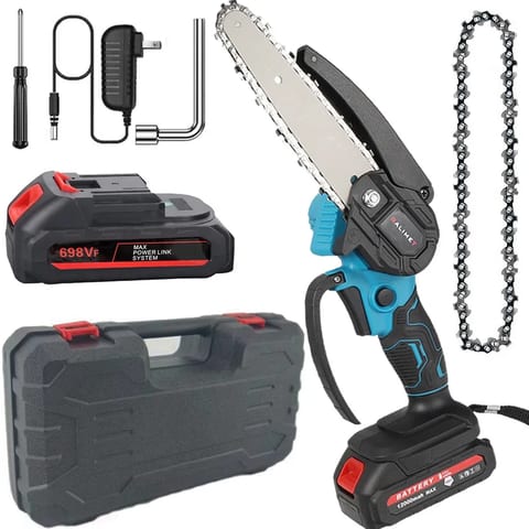 Set 2 în 1 Foarfecă și Fierăstrău cu Extensie Telescopică, 2 Acumulatori 48 V