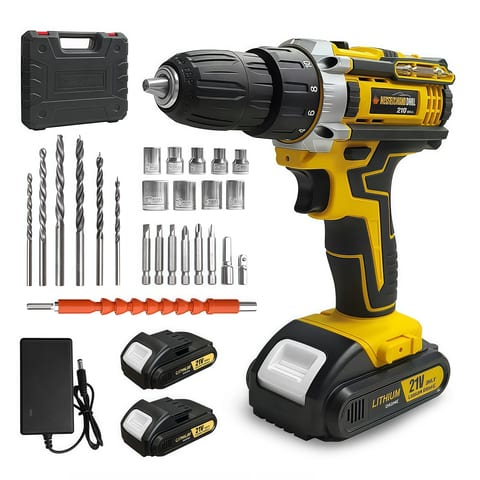 Bormașină cu Acumulator în Trusă cu 24 de Accesorii, Galbenă