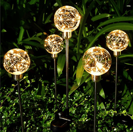 Set 2 Lămpi Solare Glob pentru Grădină, Lumină Caldă