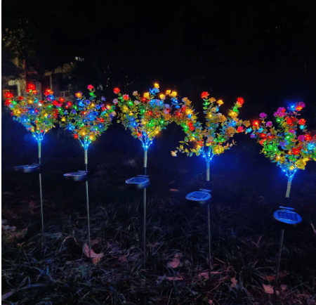 Set 2 Copaci Decorativi cu LED și Încărcare Solară, pentru Grădină