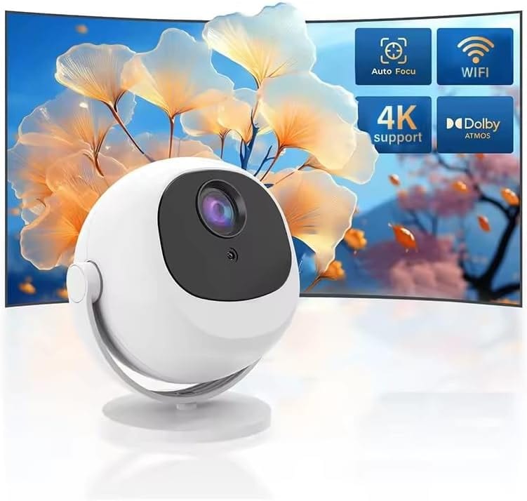 4K-Supported Smart Projector – Android 11, WiFi 6 & Bluetooth Portable 1080P Home Theater Projector with Auto Focus, Auto Keystone & 360° Rotatable Design | Up to 300" Screen