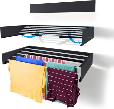 Uscător de Rufe din Aluminiu, Retractabil, cu Prindere pe Perete, 70 cm