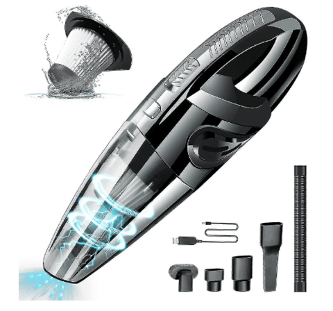 Aspirator Auto Portabil fără Fir, Filtru Lavabil, Accesorii Incluse