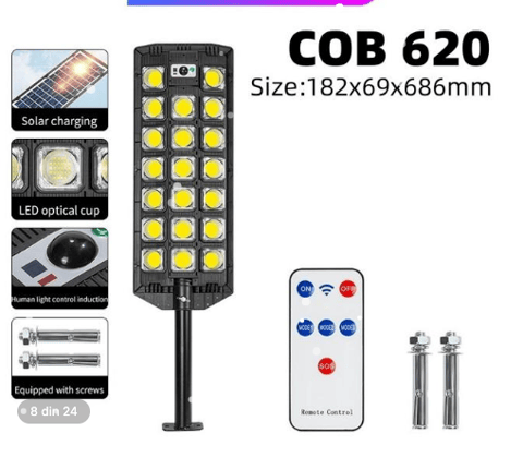 Lampă Solară Stradală cu 20 LED COB, Panou Solar și Telecomandă