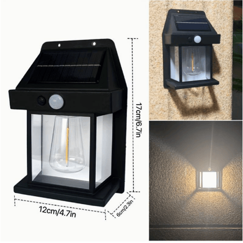 Lampă Solară de Perete cu Bec Interior, Stil Felinar