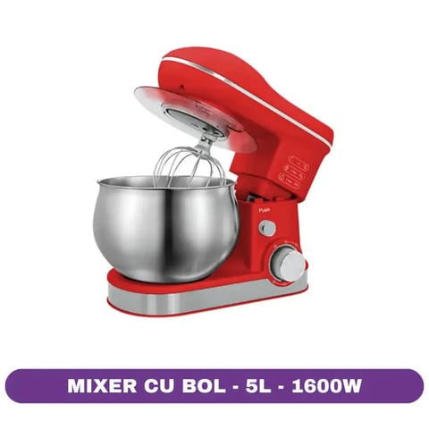 Mixer cu Bol Rotativ din Inox, Teluri Inox, Trepte de Viteză și Turbo